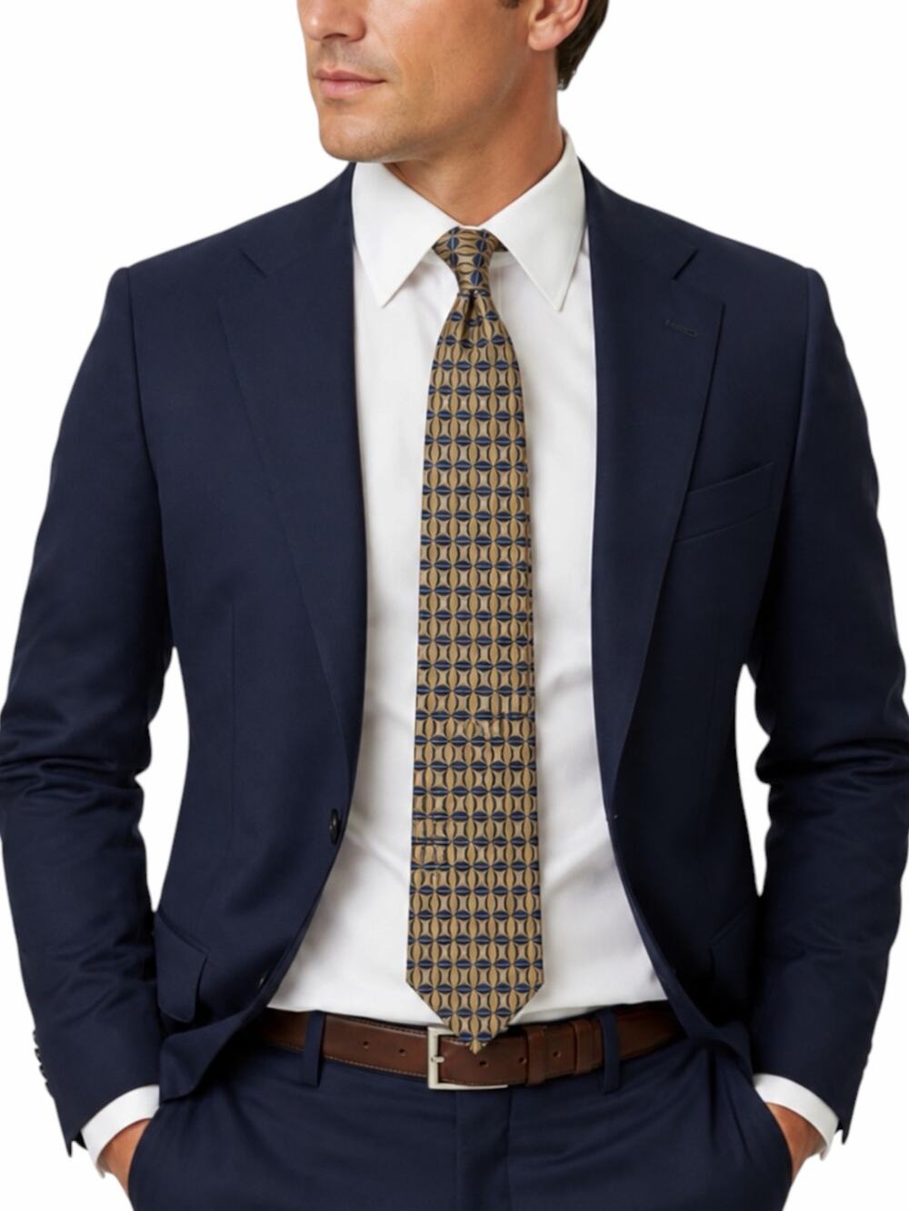 Zanzara Silk Tie Geometric Printed Gold Yellow Blue 59"
